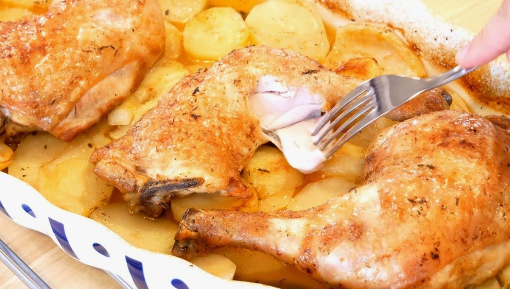 Pollo al horno con mantequilla y ajo